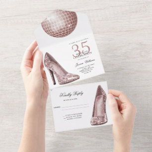 Invitation Tout En Un Posh Glitzy Rose Gold 35e fête d'anniversaire