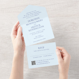 Invitation Tout En Un Poudre moderne bleu QR Code élégant mariage