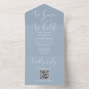 Invitation Tout En Un Pour Avoir Et Tenir Le Code QR Dusty Mariage bleu
