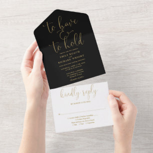 Invitation Tout En Un Pour Avoir Et Tenir Script Noir Et Mariage Or