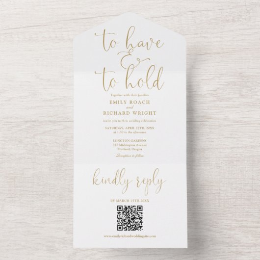 Invitation Tout En Un Pour Avoir Et Tenir Un Mariage QR Code Chic Gold (À l'intérieur)