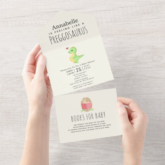 Invitation Tout En Un Preggosaurus Cute Funny Dinosaur Baby shower (Déchirure)
