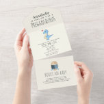 Invitation Tout En Un Preggosaurus Cute Funny Dinosaur Boy Baby shower<br><div class="desc">Préparez-vous pour un baby shower en dino-mite ! Ces invitations hilarants présentent un dinosaure bleu enceinte contre un arrière - plan ludique en coquille d'oeuf avec des livres en larmes pour la carte bébé. Parfait pour une fête amusante et inoubliable ! Personnalisez-le pour répondre à vos besoins. Objets correspondants dans...</div>