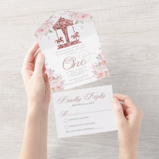 Invitation Tout En Un Premier Carrousel d'anniversaire Parties scintilla (Déchirure)