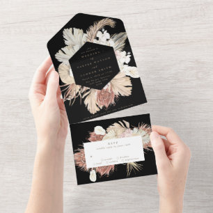 Invitation Tout En Un Premium Black Pampas Boho Floral Desert Mariage Al
