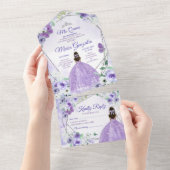 Invitation Tout En Un Princesse Quinceañera Violet Pourpre Teint Foncé (Déchirure)
