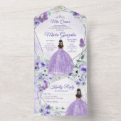 Invitation Tout En Un Princesse Quinceañera Violet Pourpre Teint Foncé (À l'intérieur)