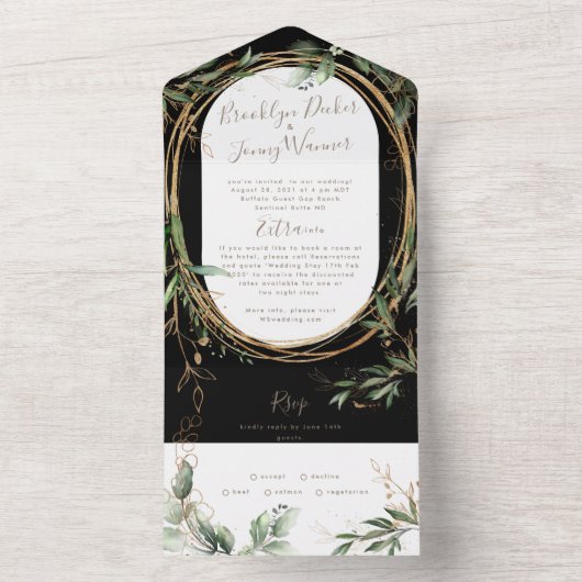 Invitation Tout En Un Prix Onyx Black Greenery Eucalyptus Wedding (À l'intérieur)