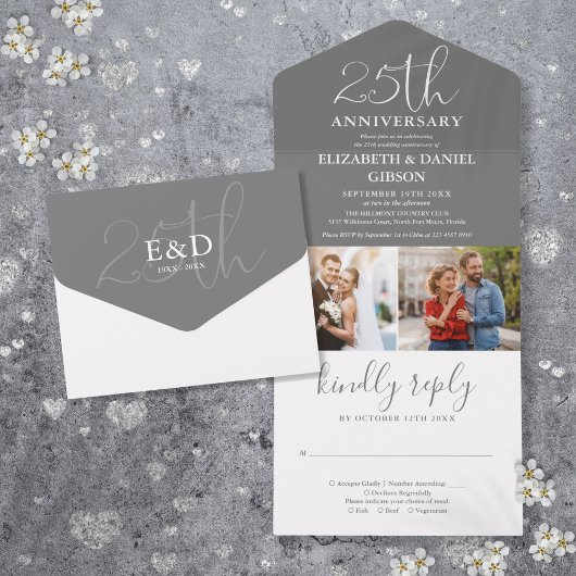 Invitation Tout En Un Puis et maintenant 2 Photo 25e anniversaire Mariag