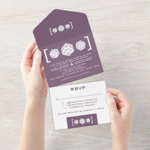 Invitation Tout En Un Purple D20 Dice Gamer tout en un mariage Inviter