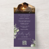 Invitation Tout En Un Purple Floral Greenery QR Code Mariage Photo (À l'intérieur)