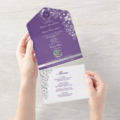Invitation Tout En Un Purple Floral Menu Photo Wedding (Déchirure)