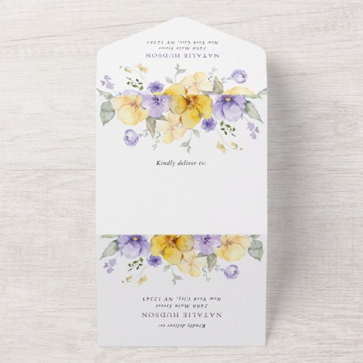 Invitation Tout En Un Purple Flowers, Yellow Flowers, Boho, Baptism (Dehors)