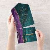 Invitation Tout En Un Purple Gold Teal Agate Meal Options Wedding (Déchirure)