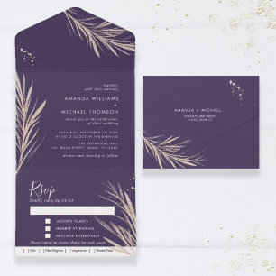 Invitation Tout En Un Purple Golden Twigs Élégant Mariage Tout En Un Al