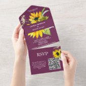 Invitation Tout En Un Purple Plum Sunflower QR Code (Déchirure)