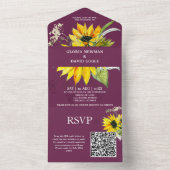 Invitation Tout En Un Purple Plum Sunflower QR Code (À l'intérieur)