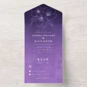 Invitation Tout En Un Purple Star Galaxy Universe & Mariage floral tiré (À l'intérieur)