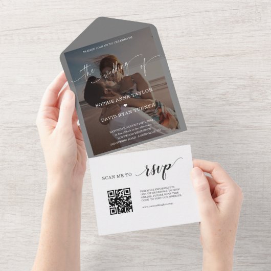 Invitation Tout En Un QR Code Airy Greenery Photo Mariage (Déchirure)