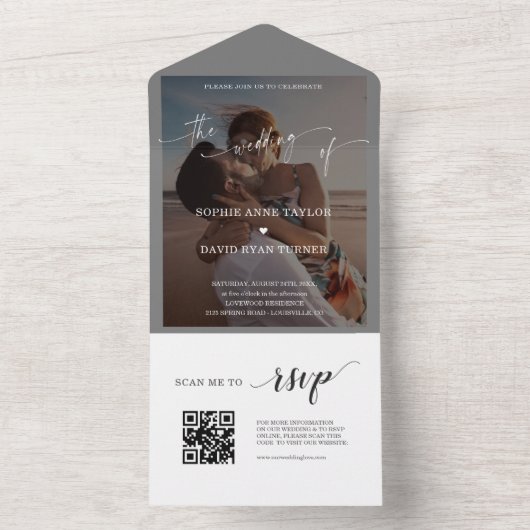 Invitation Tout En Un QR Code Airy Greenery Photo Mariage (À l'intérieur)