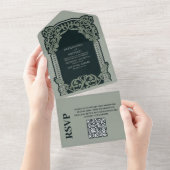 Invitation Tout En Un QR Code Antique Art Nouveau Mariage (Déchirure)