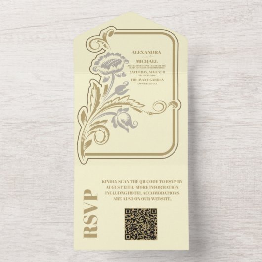 Invitation Tout En Un QR Code Antique Art Nouveau Mariage (À l'intérieur)