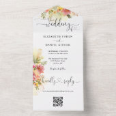 Invitation Tout En Un QR Code Aquarelle Floral Hearts Script Mariage (À l'intérieur)
