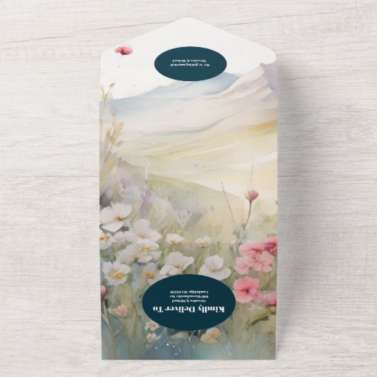 Invitation Tout En Un QR Code Aquarelle Floral Spring Mountains Mariage (Dehors)