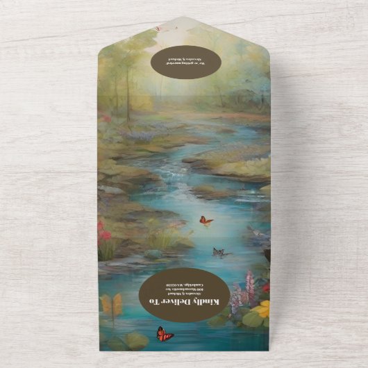 Invitation Tout En Un QR Code Aquarelle Floral Spring Mountains Mariage (Dehors)