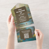 Invitation Tout En Un QR Code Aquarelle Floral Spring Mountains Mariage (Déchirure)