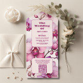 Invitation Tout En Un QR Code Aquarelle opulente Mariage d'orchidée rose