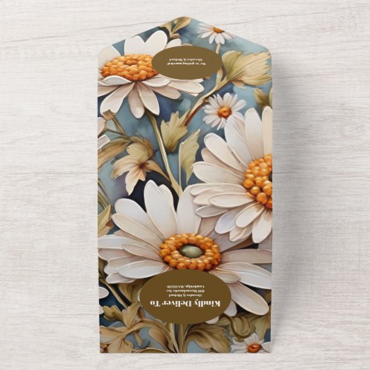 Invitation Tout En Un QR Code Aquarelle rustique Mariage marguerite blan (Dehors)