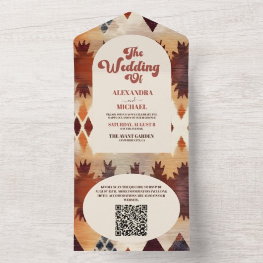 Invitation Tout En Un QR Code Aztec Tribal Brown Ethnique Western Mariag (À l'intérieur)