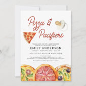 Invitation Tout en un QR Code Baby shower Pizza & Pacifiers (Devant)