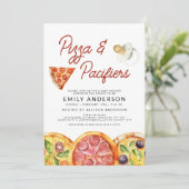 Invitation Tout en un QR Code Baby shower Pizza & Pacifiers (Debout devant)