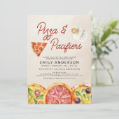 Invitation Tout en un QR Code Baby shower Pizza & Pacifiers (Debout devant)