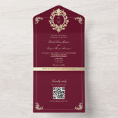 Invitation Tout En Un QR Code Baroque Bourgogne Mariage or (À l'intérieur)