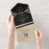 Invitation Tout En Un QR Code Black Gold Floral Mariage (Déchirure)