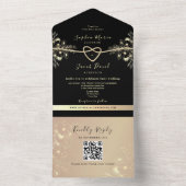 Invitation Tout En Un QR Code Black Gold Floral Mariage (À l'intérieur)