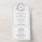 Invitation Tout En Un QR Code Blanc Noir Cimier Mariage Monogramme (À l'intérieur)