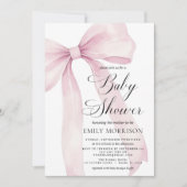 Invitation Tout en un QR Code Blush Pink Bow Girl Baby shower (Devant)