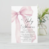 Invitation Tout en un QR Code Blush Pink Bow Girl Baby shower (Debout devant)