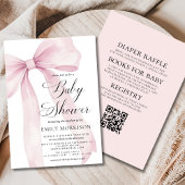 Invitation Tout en un QR Code Blush Pink Bow Girl Baby shower