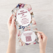 Invitation Tout En Un QR Code Blush Pink Magnolia Mariage Floral (Déchirure)