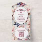 Invitation Tout En Un QR Code Blush Pink Magnolia Mariage Floral (À l'intérieur)