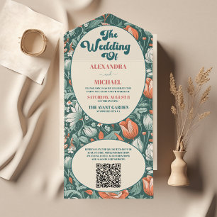 Invitation Tout En Un QR Code Boho Chic Retro Coloré Mariage Floral