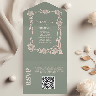 Invitation Tout En Un QR Code Boho Chic Rétro Floral Rétro