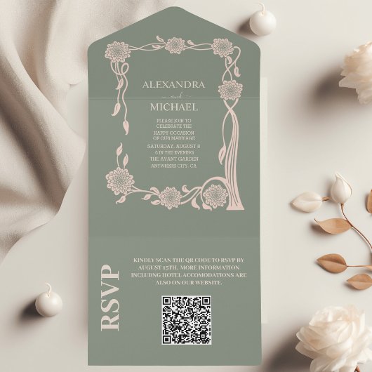 Invitation Tout En Un QR Code Boho Chic Rétro Floral Rétro