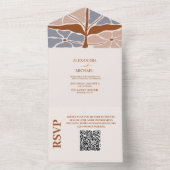 Invitation Tout En Un QR Code Boho Chic Retro Mariage floral (À l'intérieur)