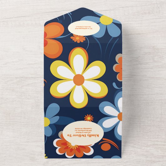 Invitation Tout En Un QR Code Boho Retro Floral Mariage (Dehors)